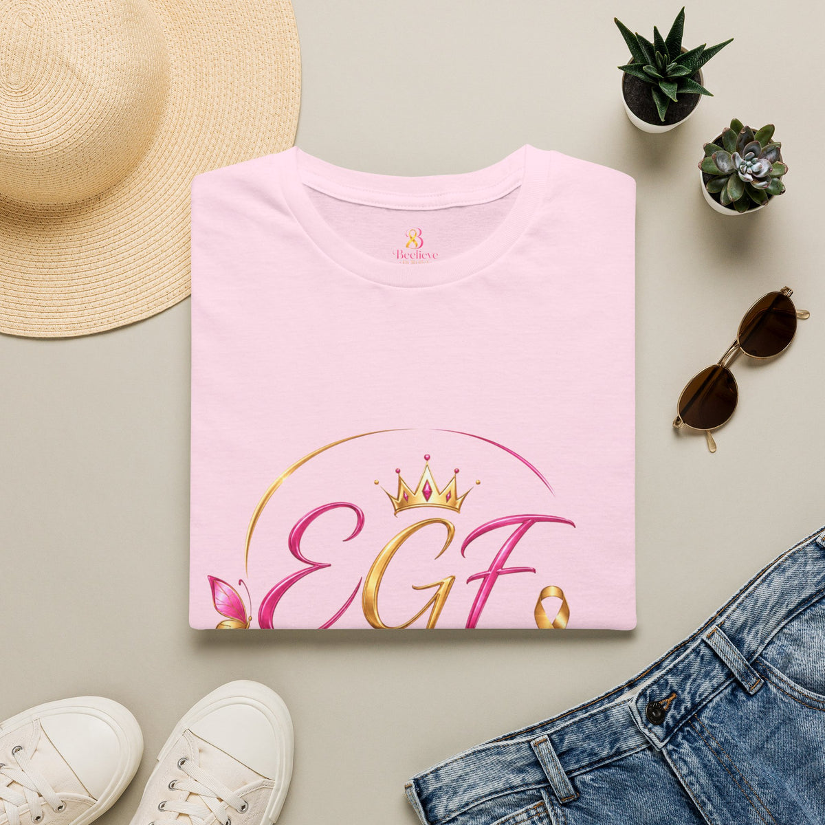 EGF Sisterhood Crown T-Shirt | Breast Cancer Awareness Ribbon Design