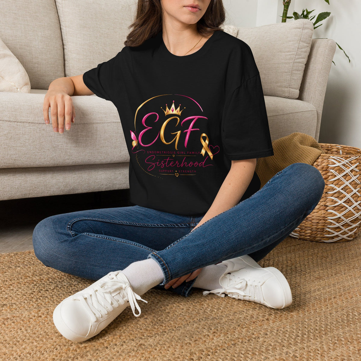 EGF Sisterhood Crown T-Shirt | Breast Cancer Awareness Ribbon Design