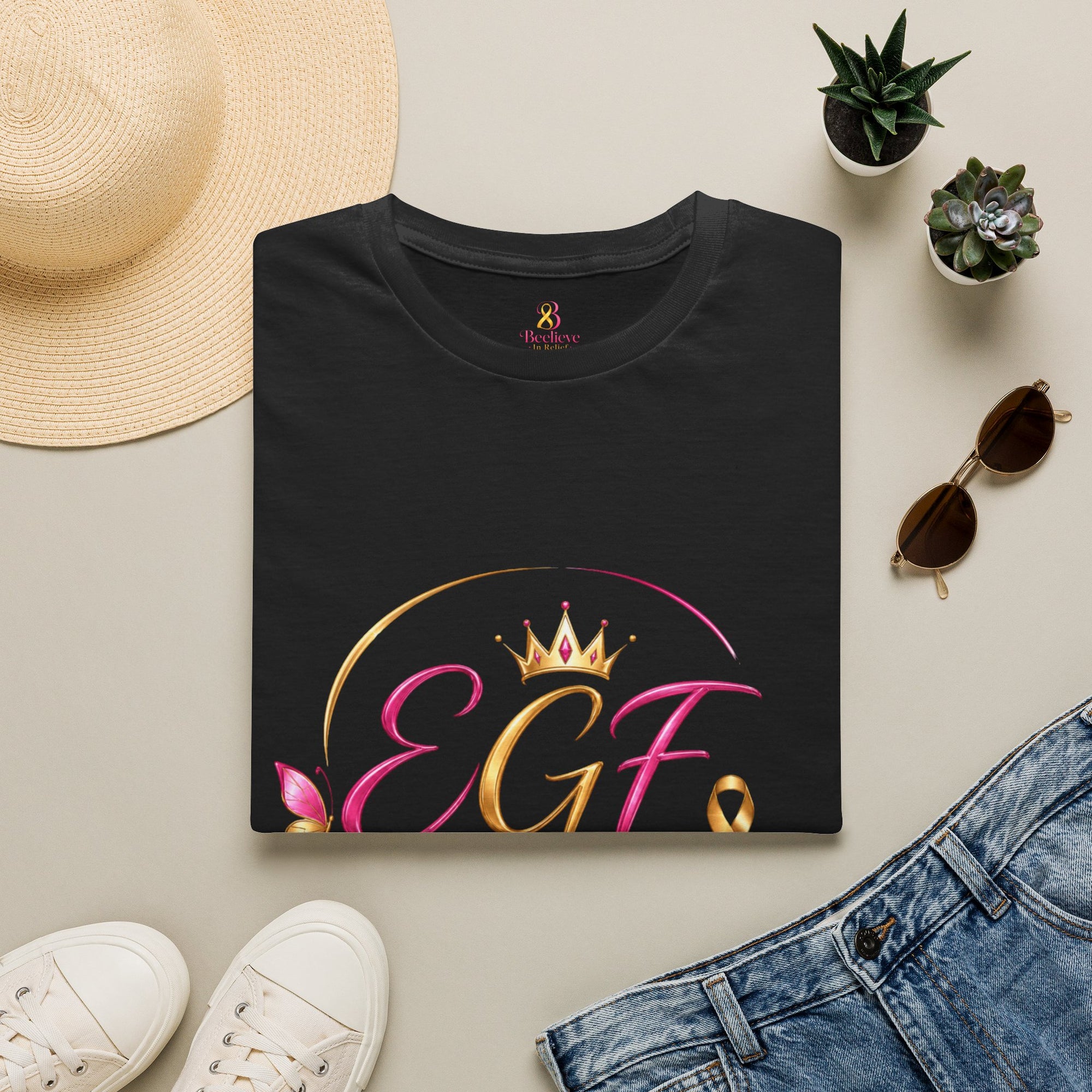 EGF Sisterhood Crown T-Shirt | Breast Cancer Awareness Ribbon Design