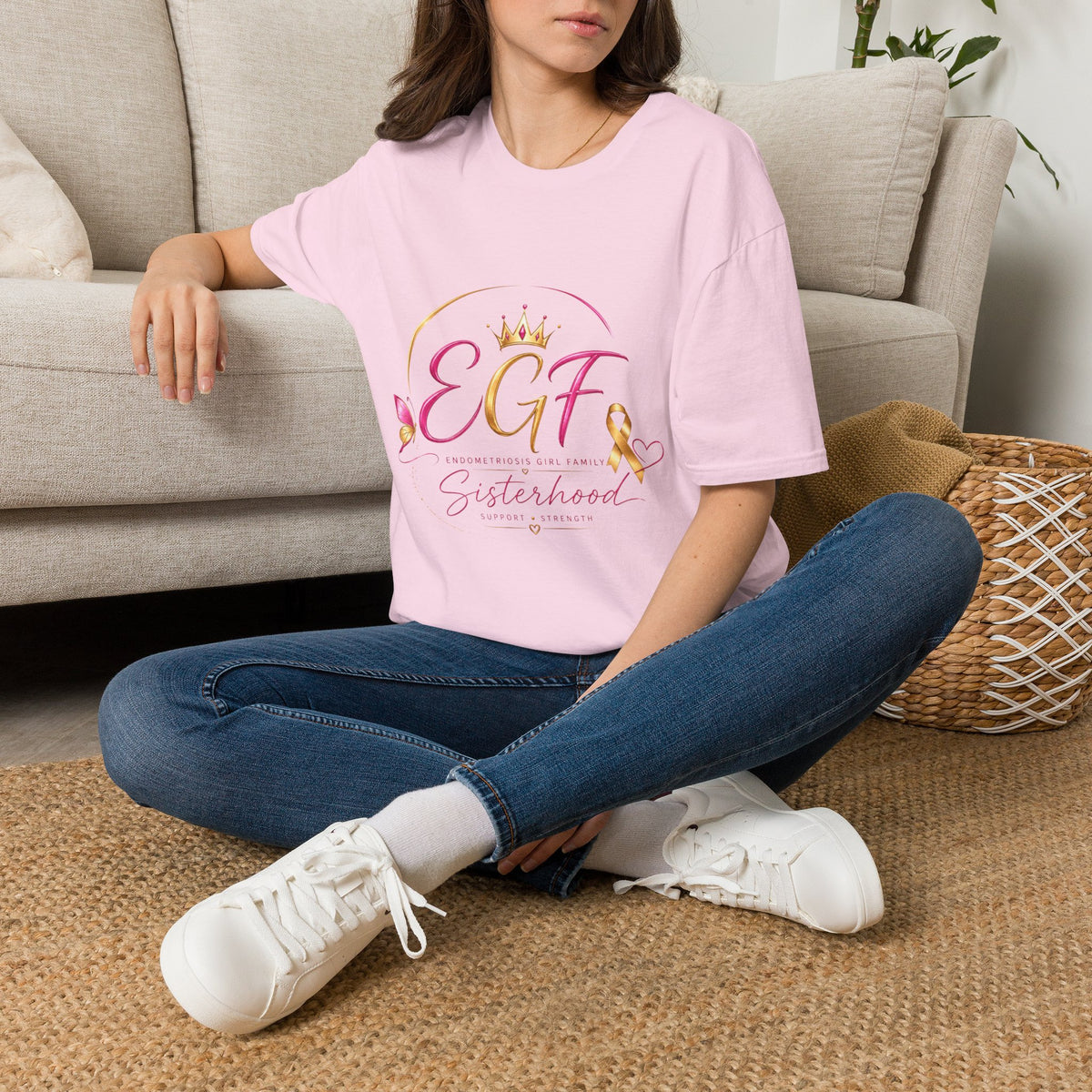 EGF Sisterhood Crown T-Shirt | Breast Cancer Awareness Ribbon Design
