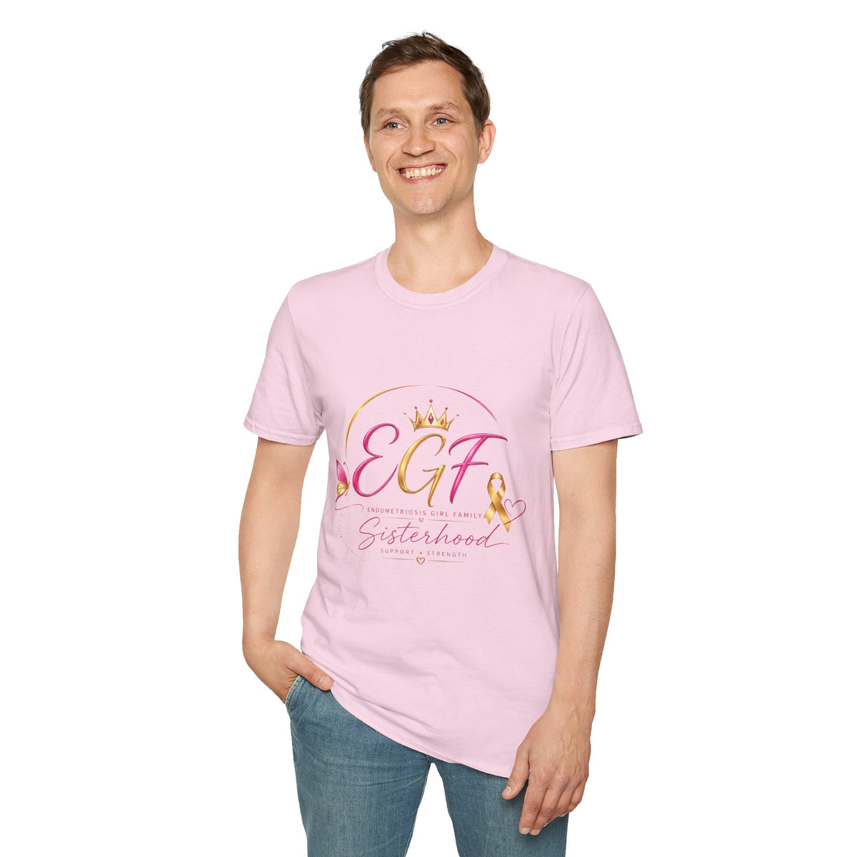 EGF Sisterhood Crown T-Shirt | Breast Cancer Awareness Ribbon Design